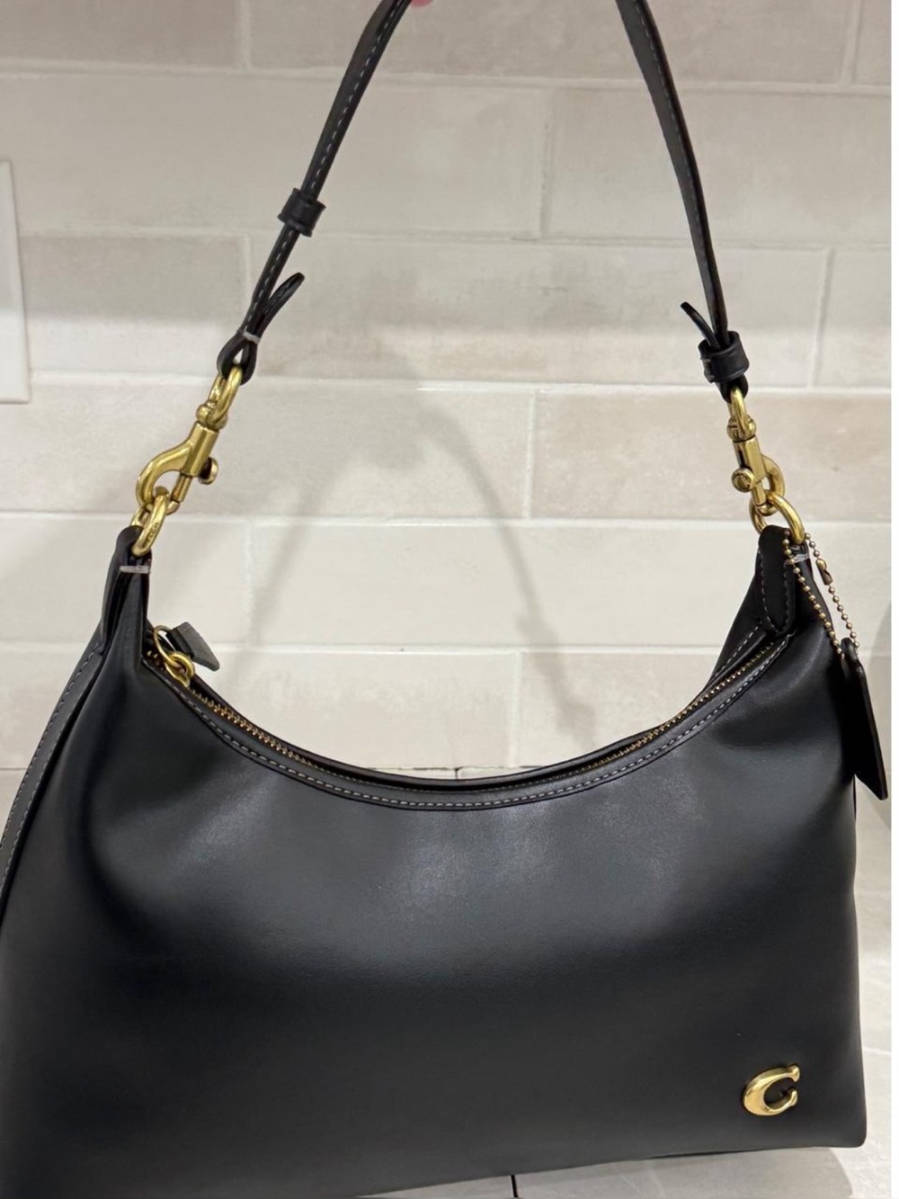 Coach The Juliet Black Leather Shoulder Bag with Gold Hardware